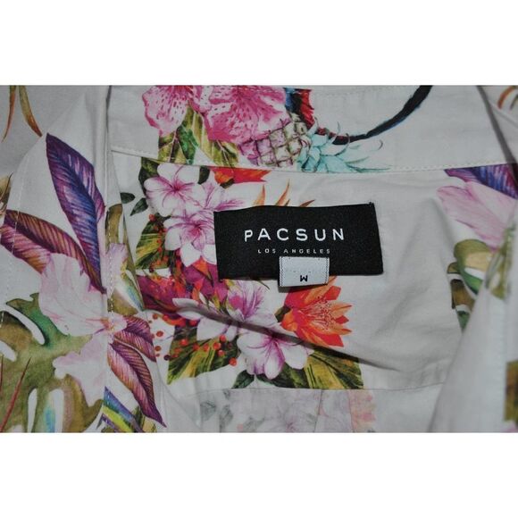 Pac Sun White Pink Green Floral Short Sleeve Shirt - M - Picture 4 of 4